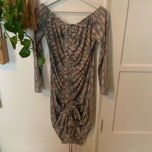 PrettyLittleThing Snakeskin Ruched Tie Up Midi Mini Dress | Closet Staple